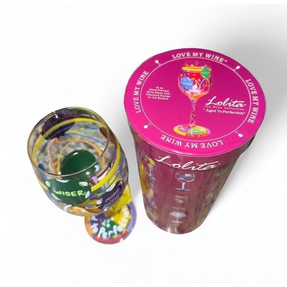 Lolita Aged to Perfection Hand Painted Wine Glass 15 oz Recipe Bottom Gift Boxed - Picture 2 of 5